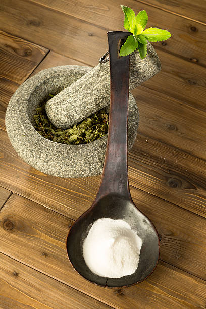 chão e pó stevia - glucose herb leaf dried plant imagens e fotografias de stock