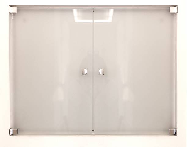 istock Frosted glass or plexiglass door isolated on white 178984033