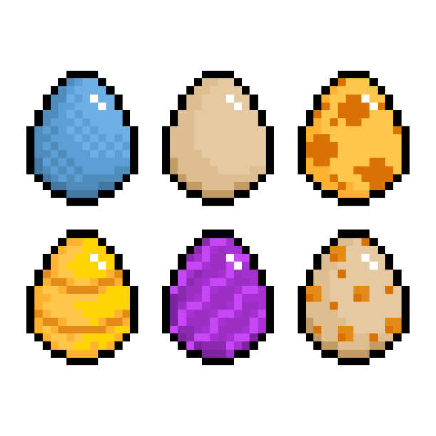 ilustraciones, imágenes clip art, dibujos animados e iconos de stock de set de huevos de pascua de píxeles, huevos mágicos de juegos de píxeles. vector aislado de 8 bits - nes