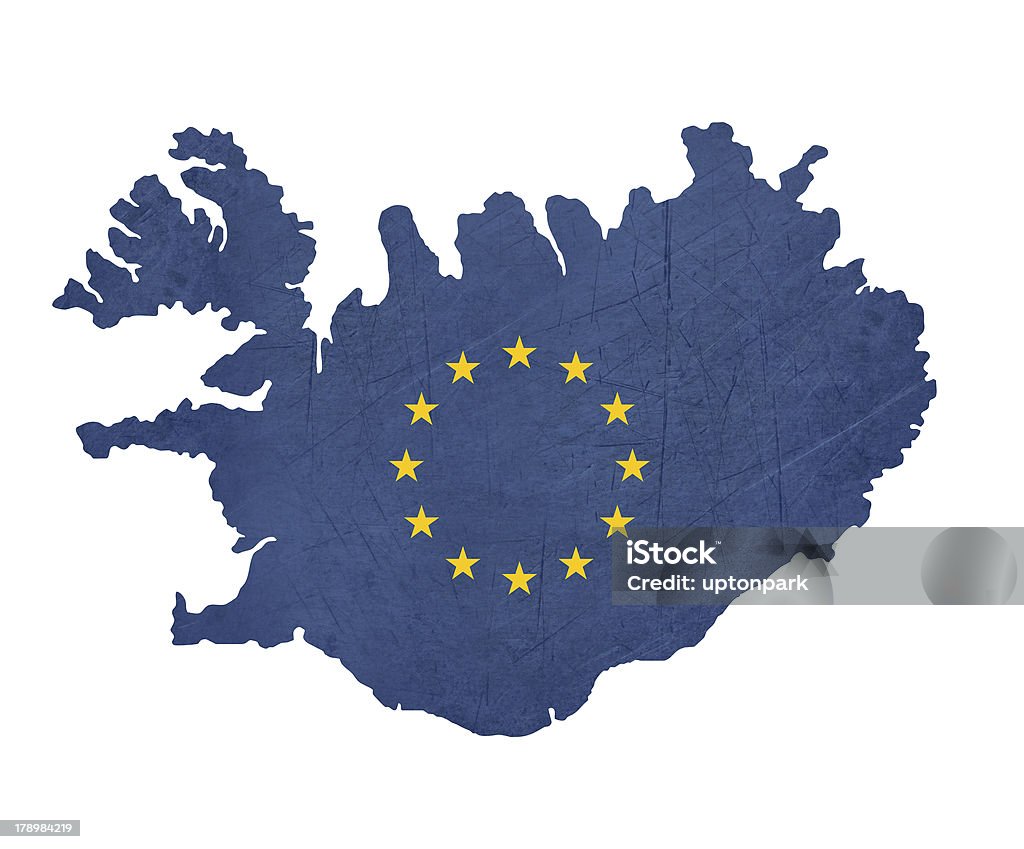 European flag map of Iceland European flag map of Iceland isolated on white background. Arranging stock illustration