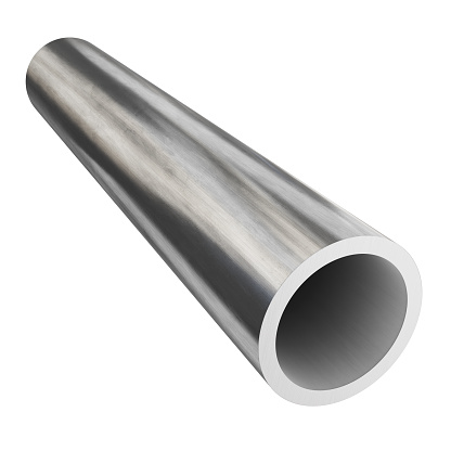 Product of engineering construction. Aluminium or steel pipe isolated on white background. Clipping path included. 3d illustration