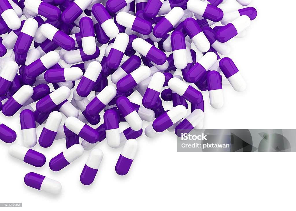 Purpurowe i białe tabletki tle - Zbiór zdjęć royalty-free (Antybiotyk)