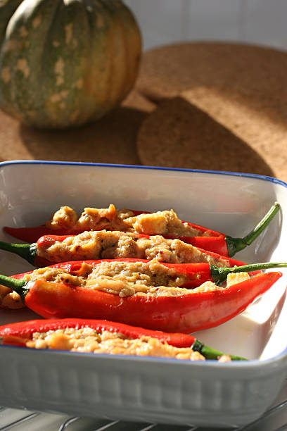 Stuffed chilis stock photo