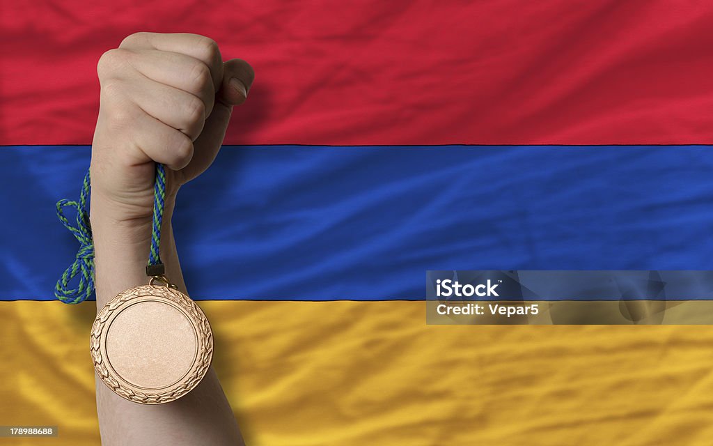 Medalha de Bronze de desporto e Bandeira Nacional da Arménia - Royalty-free Arménia - País Foto de stock