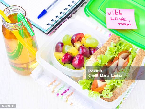 Bento Lunch Child In School Box With Sandwich And Fruit Stock Photo - Download Image Now