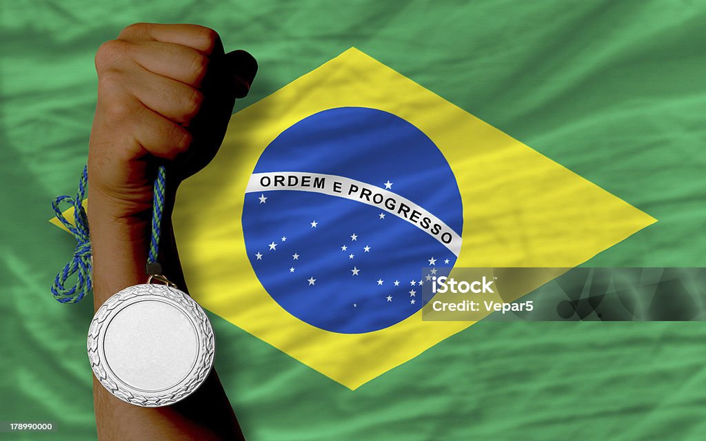Silbermedaille für sport und Flagge von Brasilien - - Lizenzfrei Bildhintergrund Stock-Foto