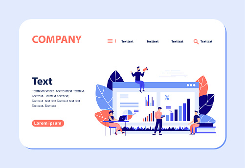 The concept of financial management, statistics and business report. Business illustrations, office workers study infographics, evolutionary scale analysis. Vector illustration for landing page
