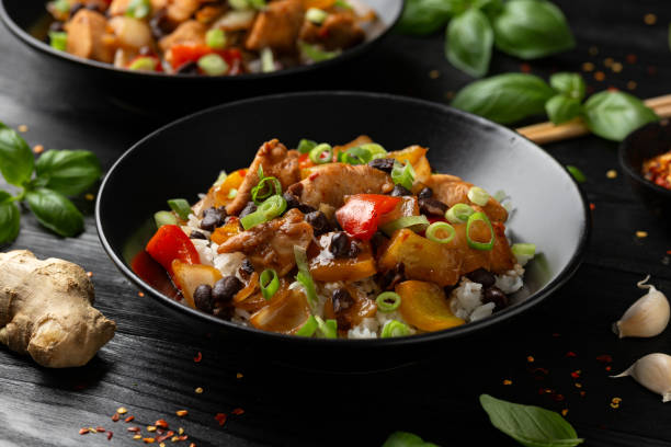 istock Stir fry Chicken with Black Bean, vegetables and rice 1789911802