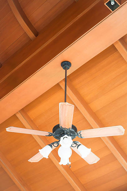 istock Beautiful hanging ceiling fan with glass lamps 178991355