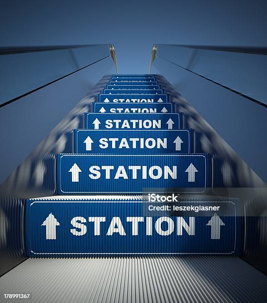 Moving Escalator Stairs To Station Concept Stock Photo - Download Image Now - Airport, Architecture, Backgrounds