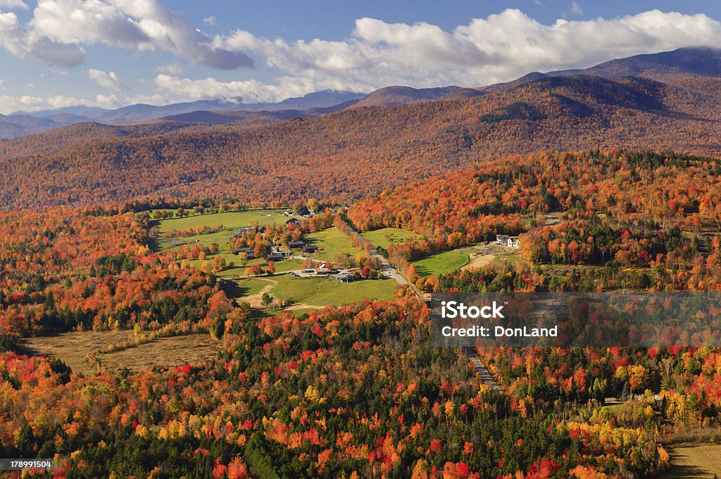 Aerial view of fall foliage in Stowe, Vermont "Aerial view of fall foliage, Stowe, Vermont, USA" Vermont Stock Photo