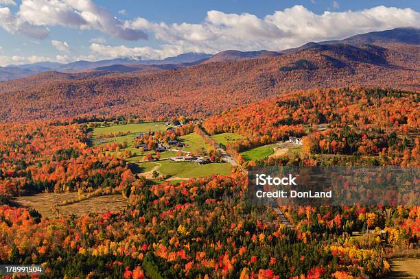 Aerial View Of Fall Foliage In Stowe Vermont Stock Photo - Download Image Now - Vermont, Stowe - Vermont, Autumn