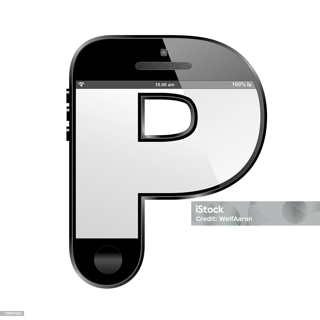 Telefone inteligente, o design em forma de alfabeto de letras, P - Foto de stock de Branco royalty-free