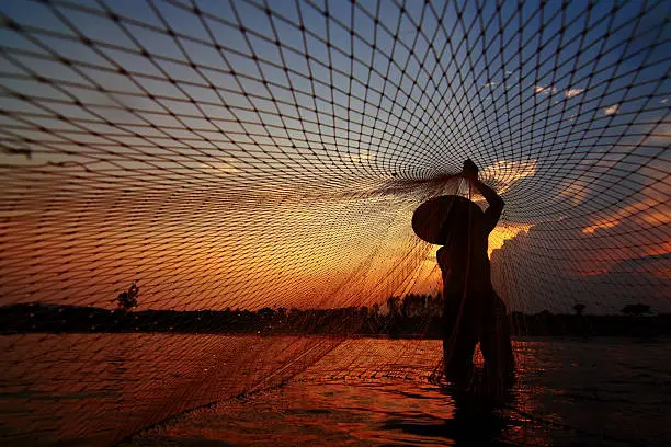 Photo of Fisherman with a net in the Mekong River