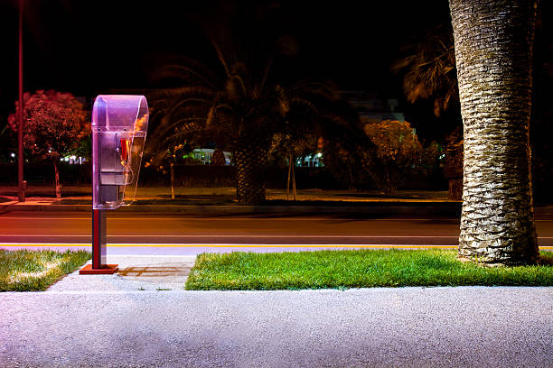 Public telephone near street in the night
