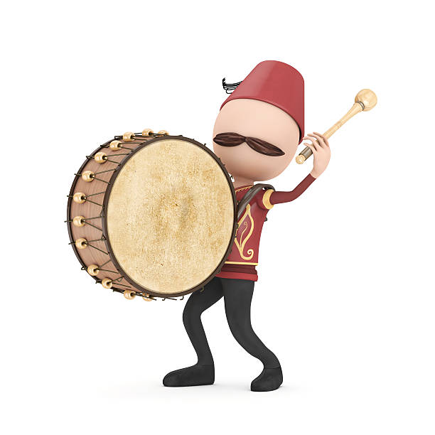 3D character of Ramadan drummer on white ramadan drummer with drum-3d rendered religious celebration audio stock pictures, royalty-free photos & images