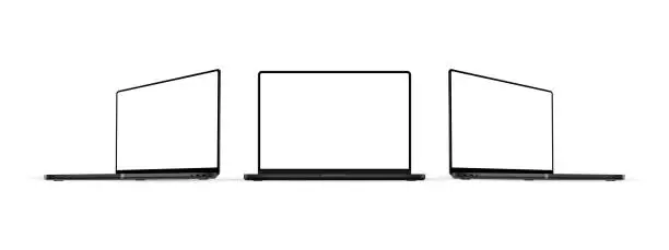 Vector illustration of Modern Black Laptop Computers Mockups, Front And Side View