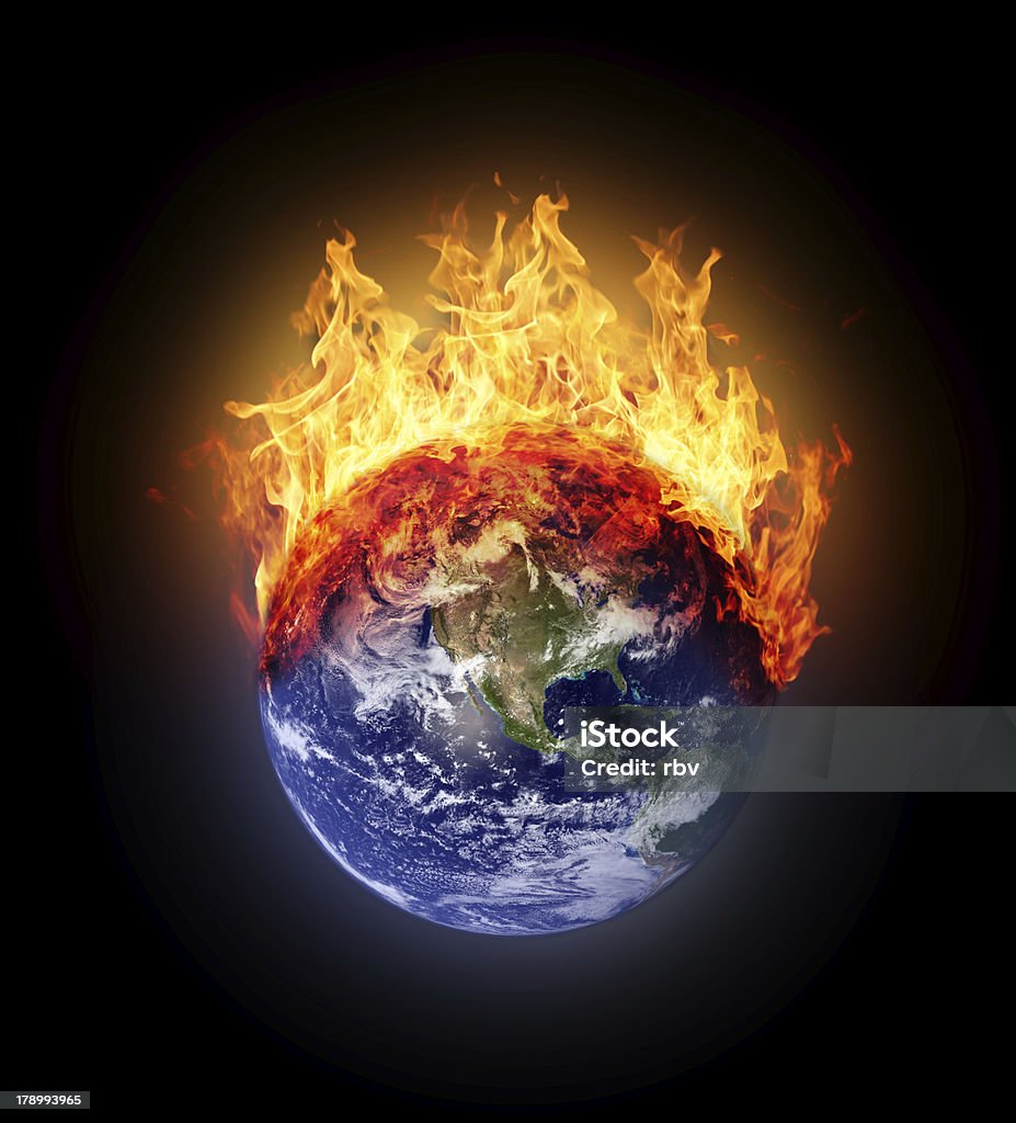 Burning earth globe west hemisphere Burning earth globe west hemisphere (with gloving) (elements furnished by NASA) Burning Stock Photo