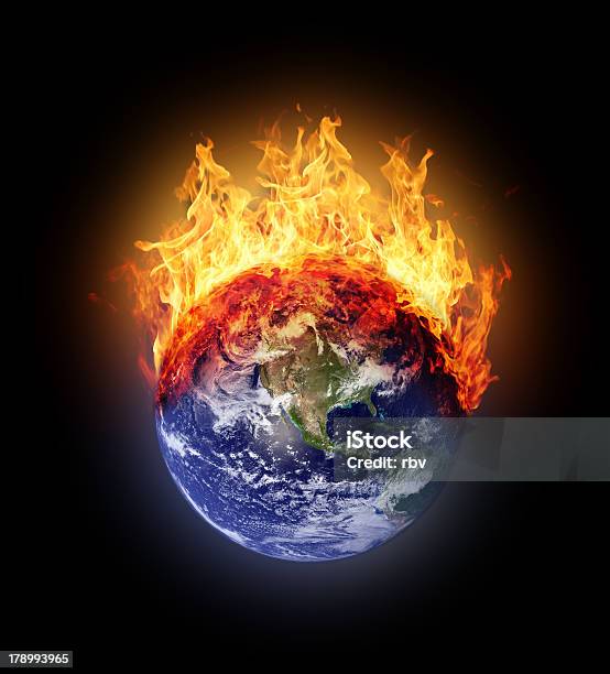 Burning Earth Globe West Hemisphere Stock Photo - Download Image Now - Burning, Planet Earth, Accidents and Disasters