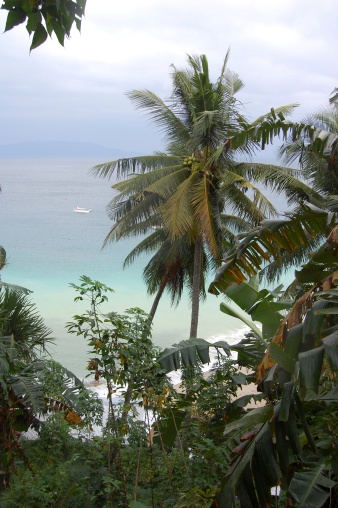 Hill view of White beach, a long stretch of sandy beach near Puerto Galera, Mindoro island  - Philippines