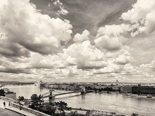 spring panoramic photo of the budapest historic center, hungary