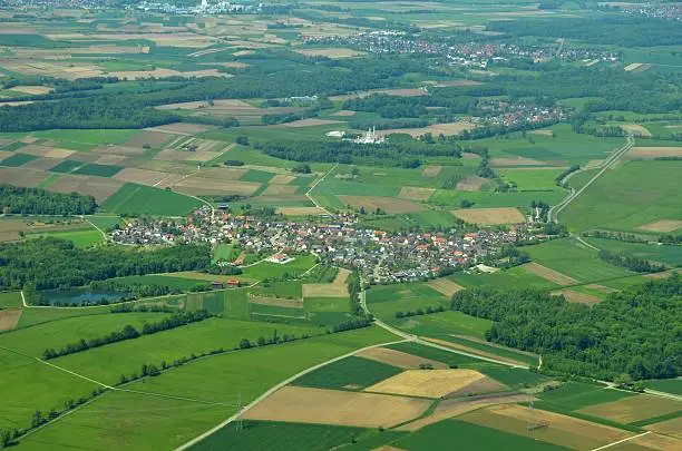 aerial view of town of the Rheinmuenster region with focus on the village of Moos;  Landkreis Rastatt Baden Germany