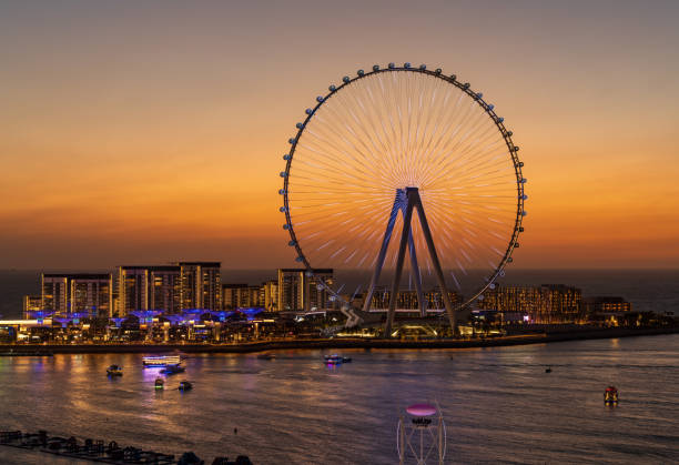 istock Light show on Ain Dubai observation wheel at sunset 1789950045