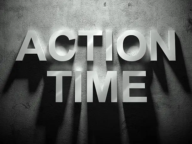 Photo of Action time text with shadow, business word