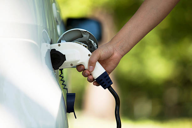Charging battery of an electric car stock photo