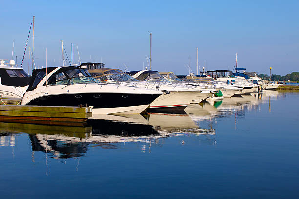 Yachts anchored at marina