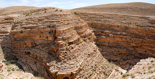 Kidron gorge panorama, Israel. Panoramic view of Kidron valley in Judea desert, Israel. kidron valley stock pictures, royalty-free photos & images