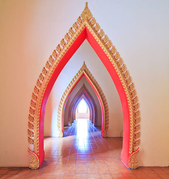istock Walkway in temple and Arch door 178996394