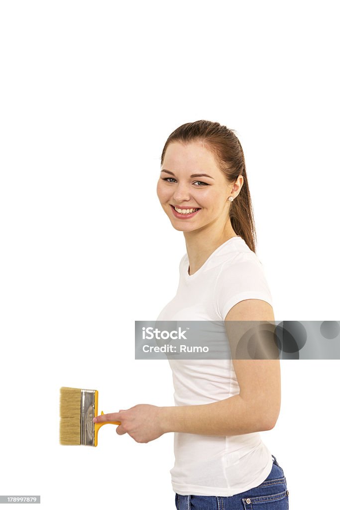 Hermosa Chica con un cepillo de mano, es Aislado en blanco - Foto de stock de Adulto libre de derechos