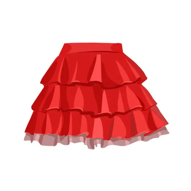 Vector illustration of Red women's skirt. Clothes for women and girls. Vector illustration isolated on white background