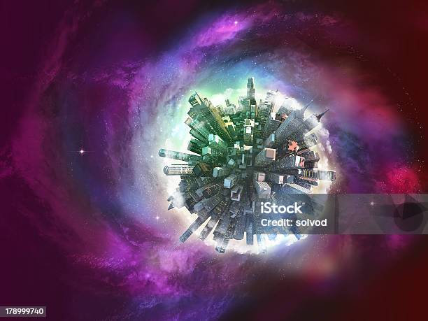 Miniature Planet On Galaxy Stock Photo - Download Image Now - Chaos, City Life, Futuristic