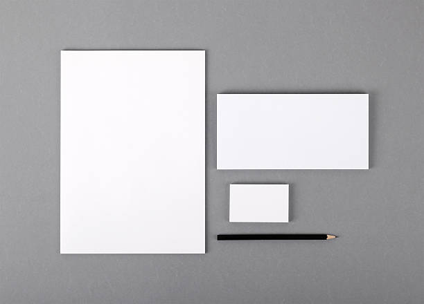 Blank basic stationery. Letterhead flat, business card, envelope, pencil. Photo. Template for branding identity. For graphic designers presentations and portfolios. office equipment stock pictures, royalty-free photos & images