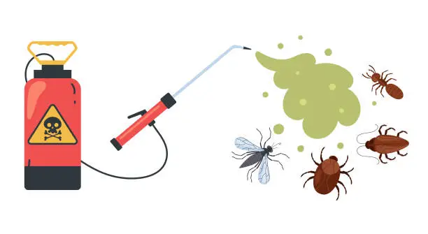 Vector illustration of Insect control bug cockroach, ant, tick, mosquito killer concept. Vector flat graphic design illustration