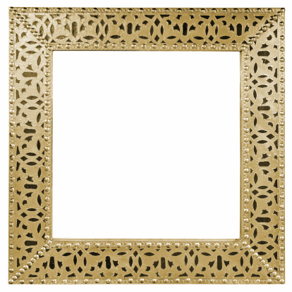 Antique Moroccan golden mirror frame isolated on white background