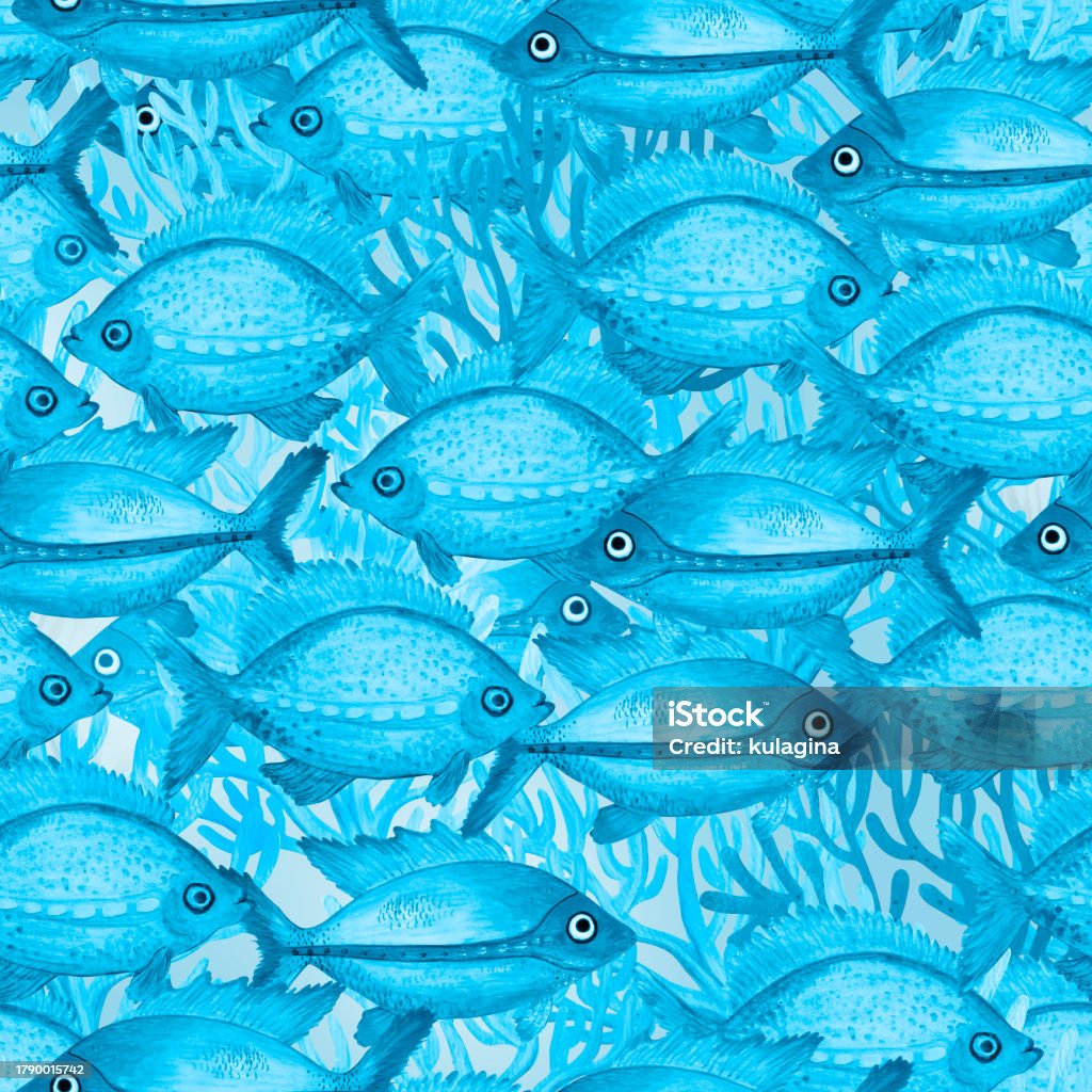 Abstract Fish Patterns Seamless Pattern With Blue Fish Stock Illustration - Download Image Now ...