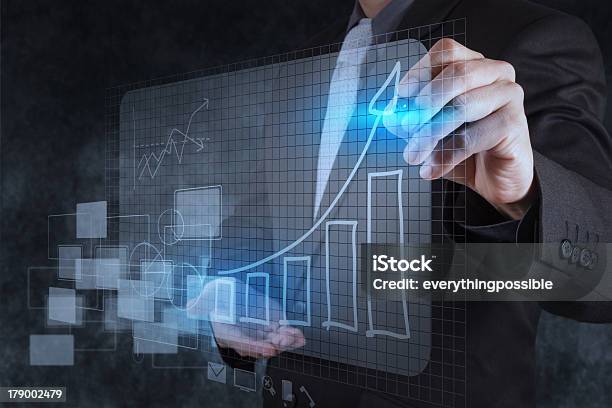 Businessman Hand Drawing Virtual Chart Business Stock Photo - Download Image Now - Achievement, Aspirations, Business