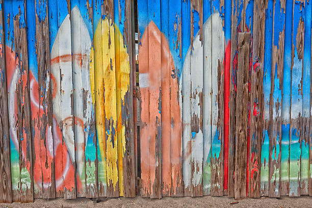 Surfboards Old Sign With Surfboards. cocoa beach photos stock pictures, royalty-free photos & images
