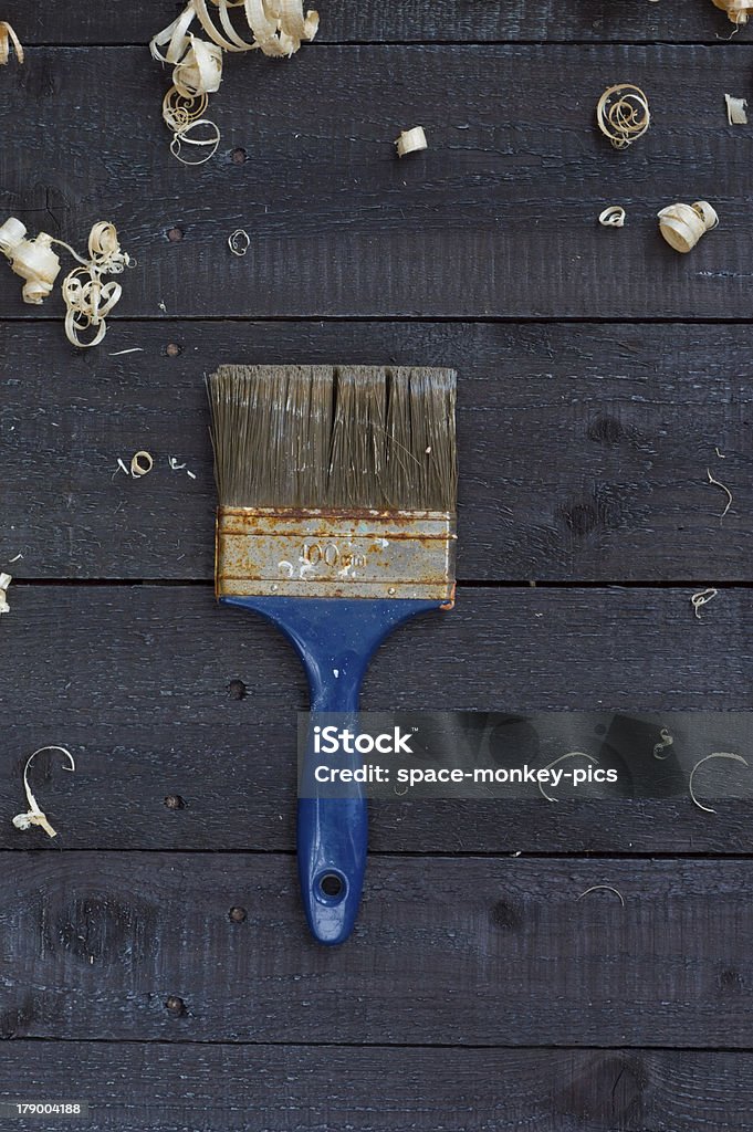 Cepillo de pintura-old utilizar herramientas - Foto de stock de Azul libre de derechos