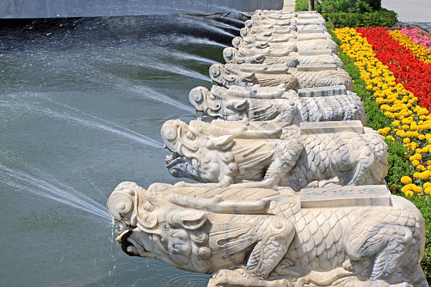 stone lions on the streets in north china