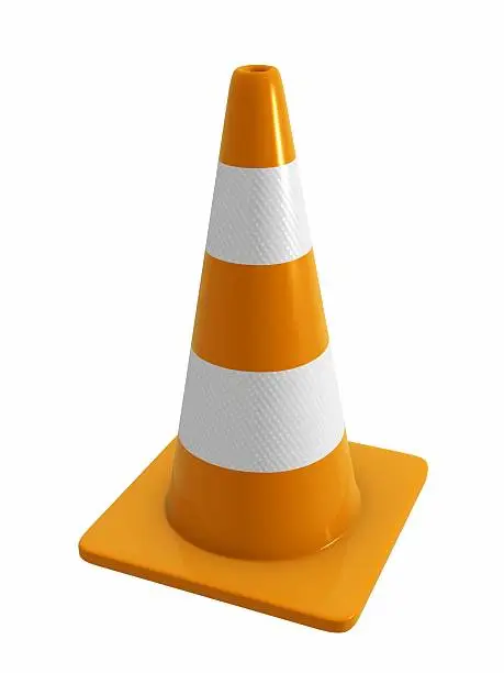 A road cone with reflective bands. Design component.