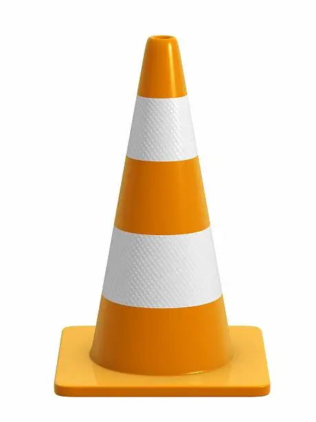 A road cone with reflective bands. Design component. Direct side view version
