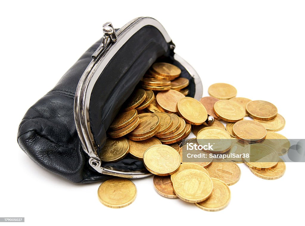 Monete in una borsetta - Foto stock royalty-free di Affari