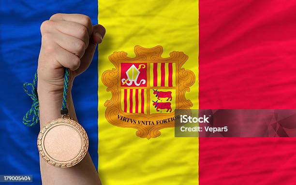Photo libre de droit de Bronze Medal For Sport And National Flag Of Andorra banque d'images et plus d'images libres de droit de Bronze - Alliage