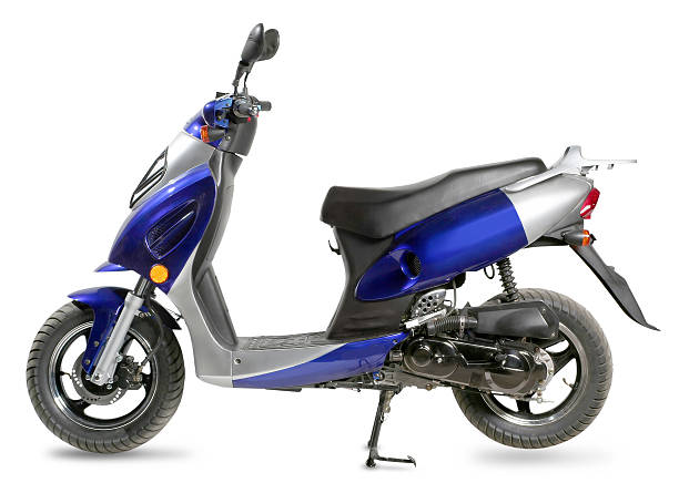 istock Blue and silver moped on a white background 179007361