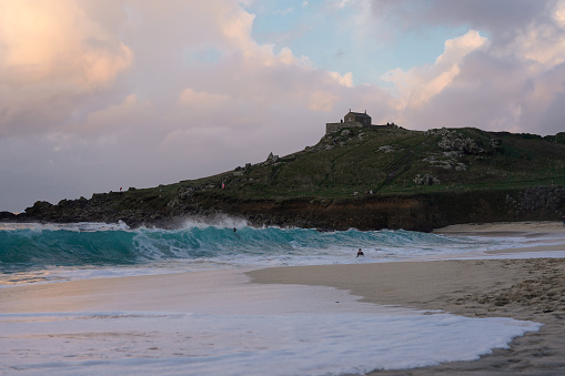 Porthmeor beach in St Ives, Cornwall in the evening