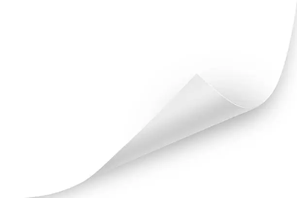 Blank paper sheet with realistic, white, glossy page curl. To use, layer mode must be multiply to make it into a transparent overlay and apply the shadows.